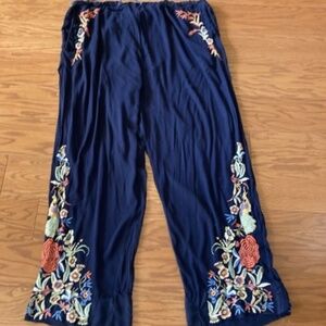 JOHNNY WAS Embroidered Pants Size 2X- Wide leg/Soft material RARE